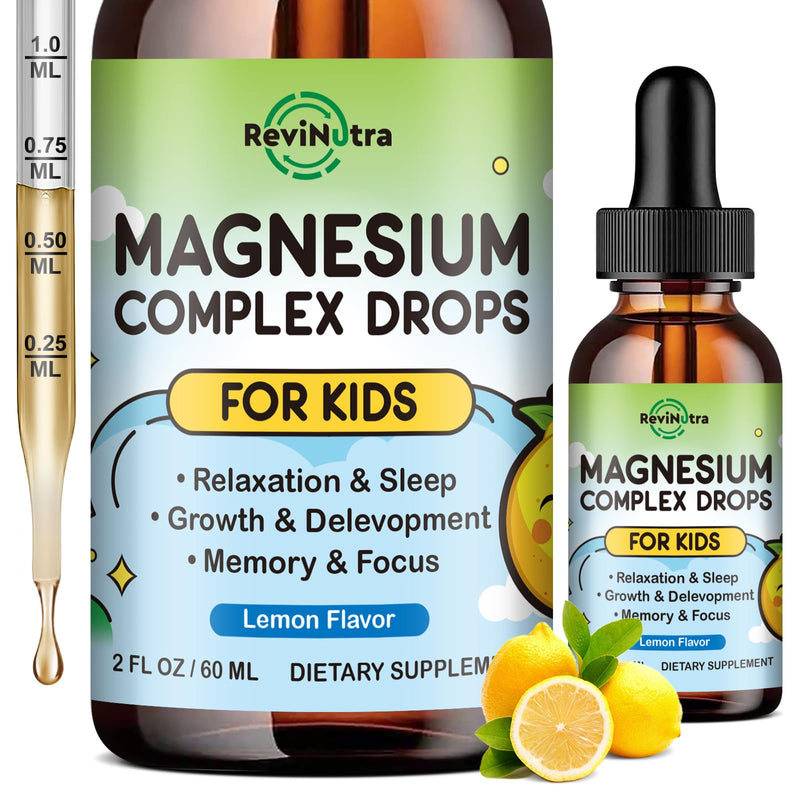 Magnesium Glycinate Liquid for Kids, Kids Magnesium Liquid Drops Supplement with L-Theanine, Calcium, Zinc, Vitamin D3 K2 for Sleep Calm Relaxation Brain Bones Focus, Lemon Flavor 2 Fl Oz 2 Fl Oz (Pack of 1)