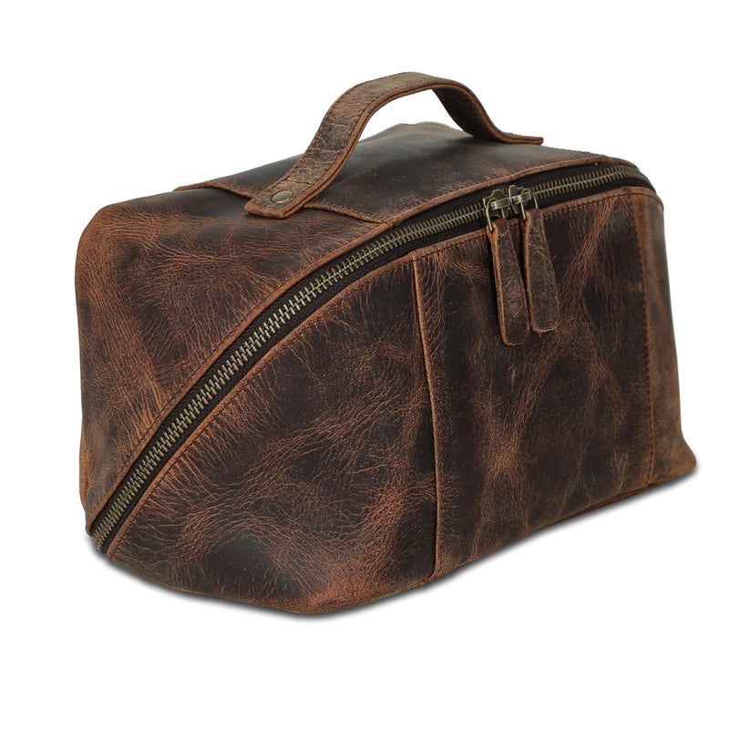 KomalC Luxury Leather Men’s Toiletry Travel Bag – Handmade Shaving Kit with Waterproof Interior, Spacious Storage & Carry Handle – leather travel Kit Bag for Men & Women (Dark Brown) Dark Brown