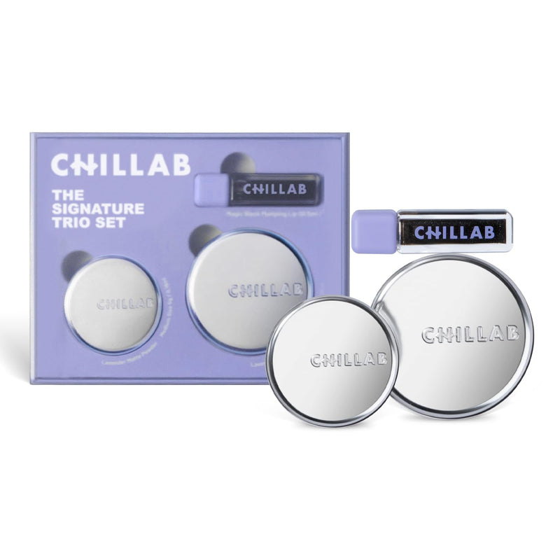 [Australia] - Chillab The Signature Trio Set Makeup Gift Box with Lavender Matte Powder New Edition & Magic Black Plumping Lip Oil, Everyday Beauty Essentials, Perfect Holiday Gift for Her 