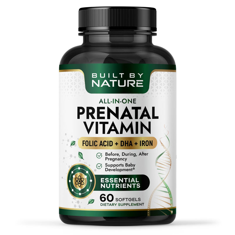 Built by Nature Prenatal Vitamins for Women, 60 Softgels | DHA, Iron, Folic Acid, Prenatal Multivitamin