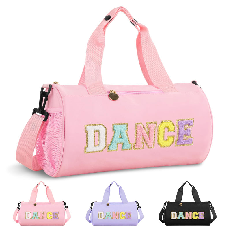 Personalized Dance Duffel Bags for Girls 6-9, Cute Colorful Chenille Letter Dance Ballet Workout Bag Gifts for Teen Girls, Waterproof Toddler Travel Weekender Duffel Bag with Adjustable Straps(Pink) Pink Medium
