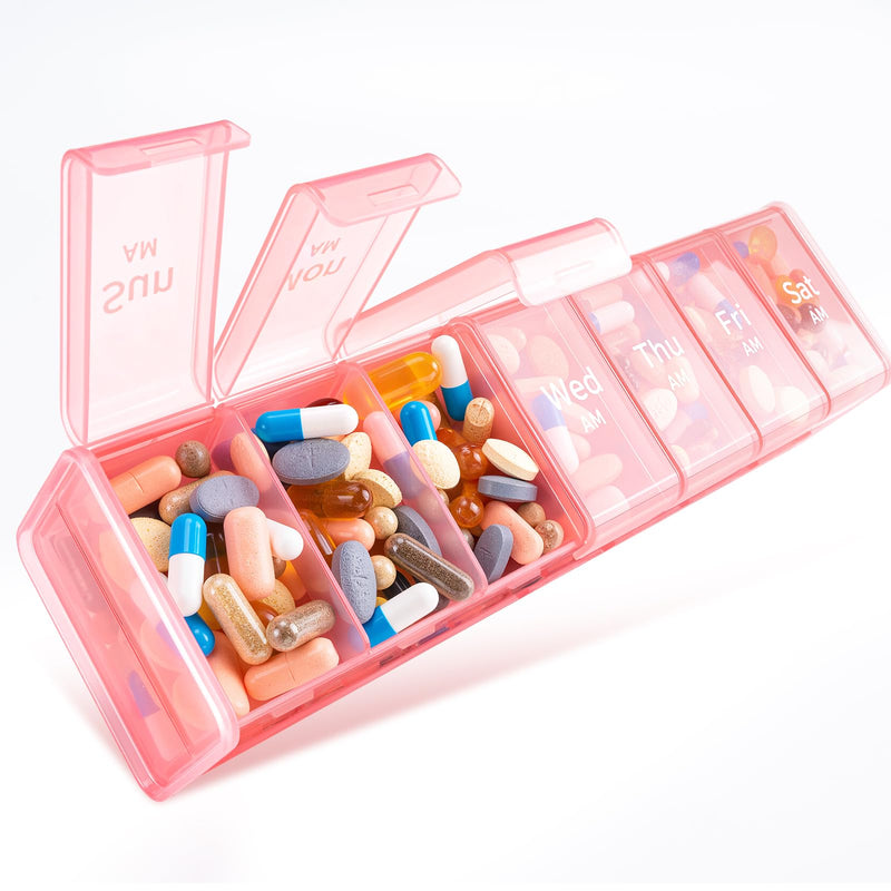 Daviky Extra Large Weekly Pill Organizer 2 Times a Day, XXL Pill Box 7 Day | BPA-Free Daily Medicine Case with AM PM Large Compartments, Jumbo Pill Holder for Fish Oils, Vitamins & Supplements Pink