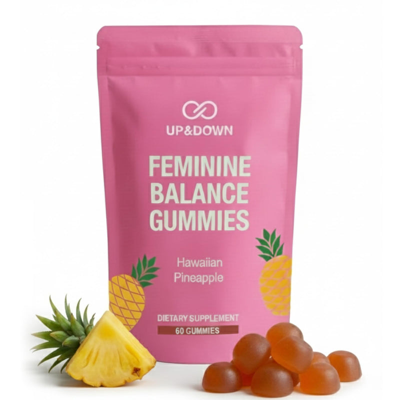 Up&Down Supplements Premium Feminine Balance Gummies for Women | PMS Relief, Mood & Cycle Support | Pineapple + Vitamin C | Ashwagandha & Chasteberry | Vegan, Non-GMO, Gluten Free | 60 Gummies