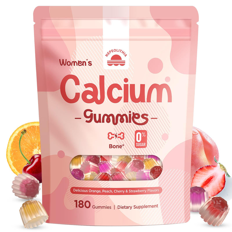 Calcium Gummies for Women with Vitamin D3, K2, Magnesium, Zinc – 180 Count | 1500mg Calcium Citrate with Boron & Soy Isoflavones – Calcium Supplement, Vegan, Zero Sugar, Mixed Fruit Flavors 180 Count (Pack of 1)