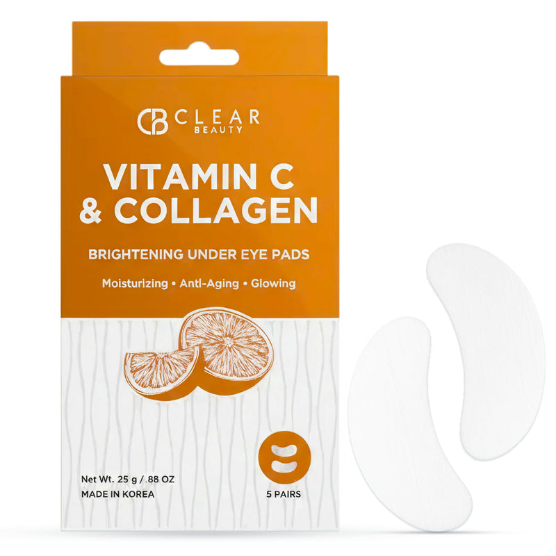 Clear Beauty Vitamin C & Collagen Under Eye Patches – Firming & Hydrating Eye Pads For Dark Circles & Puffiness – Dermatologist Tested, Anti-Aging Korean Skin Care – Clean Beauty, Non-GMO – 5 Pairs