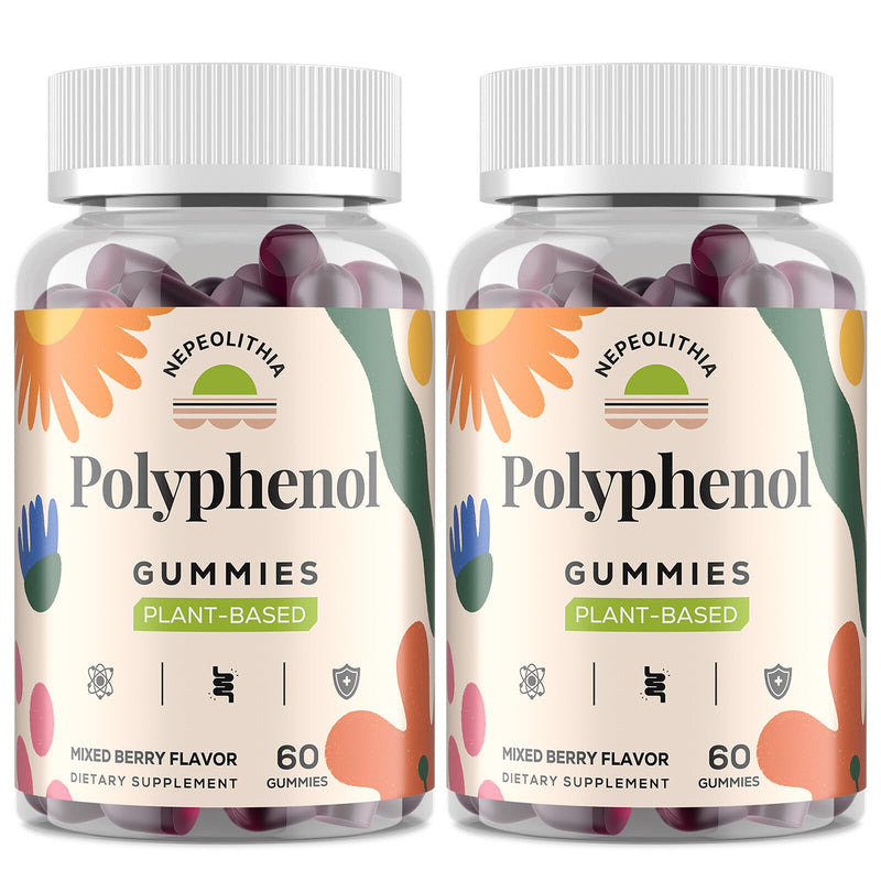 Polyphenol Gummies, Plant-Based Formula with Resveratrol, Elderberry, Grape, Turmeric,Green Tea, Cranberry Extract, Vitamins & Minerals, Superfood Blend, Mixed Berry Flavor, 120 Gummies 60 Count (Pack of 2)