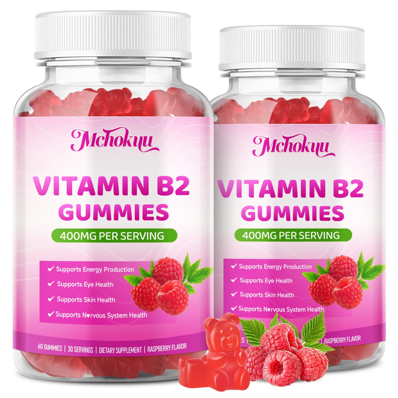 Vitamin B2 Gummies 400mg – Riboflavin Supplement with Magnesium for Kids & Adults | Supports Nervous System & Energy Production | Sugar Free, Vegan, Non-GMO, Raspberry Flavor - 120 Count 60 Count (Pack of 2)