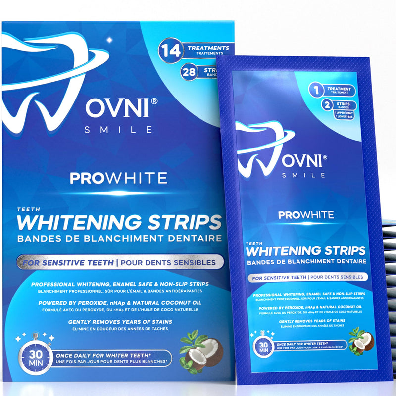 PROWHITE Whitening Strips for Sensitive Teeth – Fast 30 Minutes, Enamel-Safe, Non-Slip Whitening Kit with Coconut Oil nHAp & Mint, 28 Strips 14 Treatments