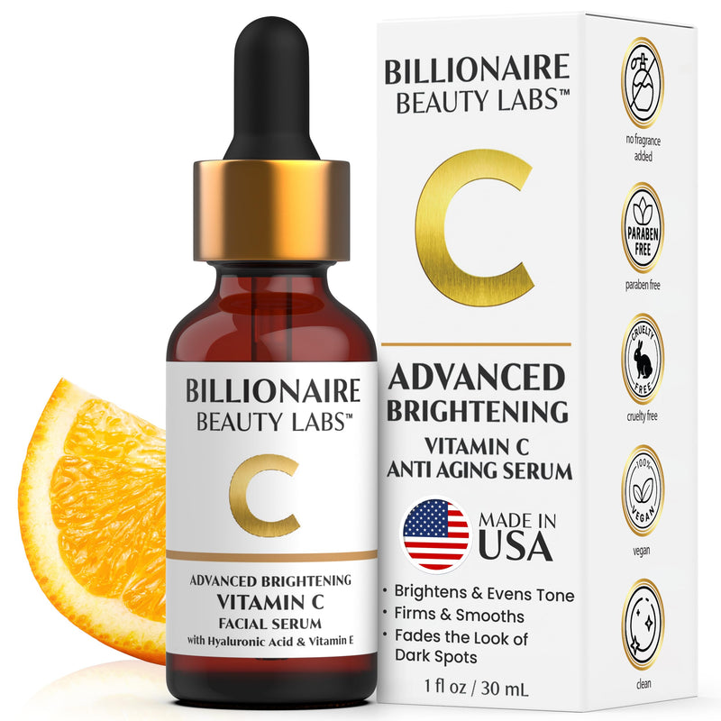 Billionaire Beauty Labs Vitamin C Serum for Face - Anti Aging Brightening Serum with Hyaluronic Acid & Vitamin E - Hydrating Facial Serum for Radiance, Fine Lines & Wrinkles - Made in USA 1 fl oz 1 Fl Oz (Pack of 1)