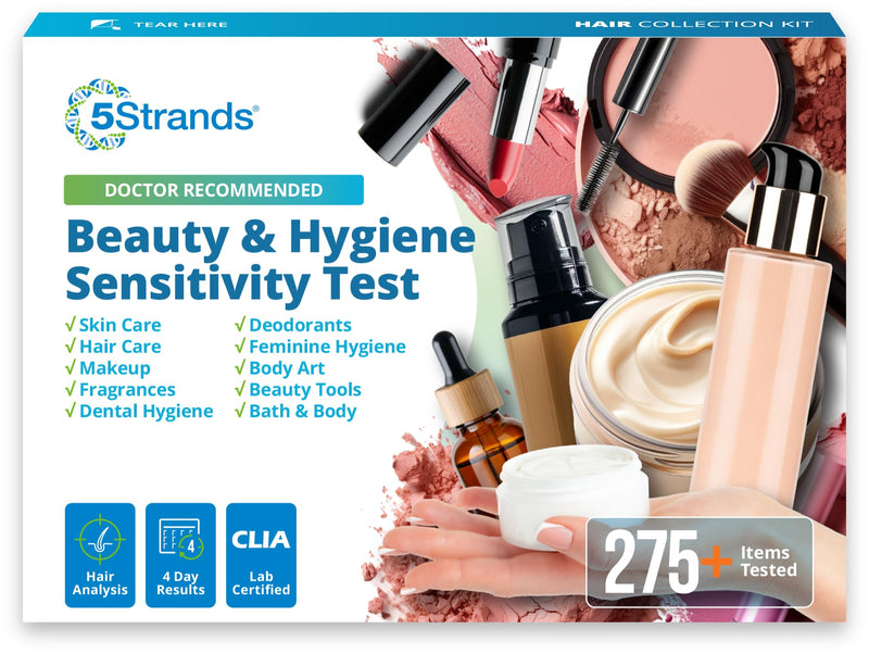 5Strands Beauty and Hygiene Sensitivity Test, At Home Hair Sample Analysis for People, Screens for Skincare, Haircare, Makeup, and Personal Care Products, Digital Results in 4 Days