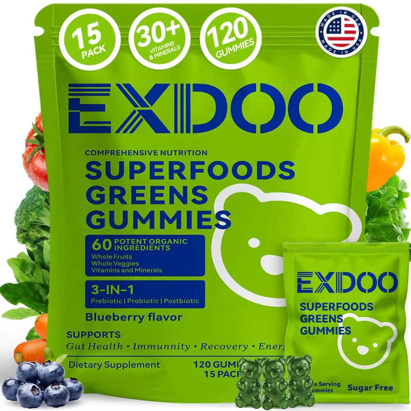 Super Greens Daliy Gummies Superfood Gummy | Sugar Free Support Women Men Digestive and Immune with Spirulina Chlorella Prebiotic Probiotic Postbiotic