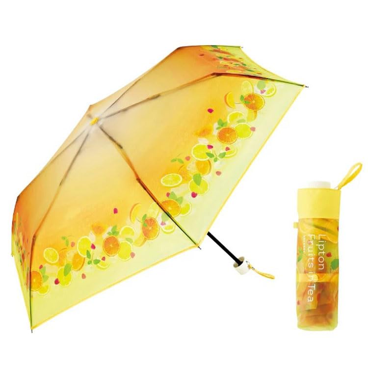 Black Tea Clear Umbrella – Folding Mini Umbrella – Fruit in Tea Collaboration – 19.7" (50cm) Canopy – Transparent Vinyl – Yellow
