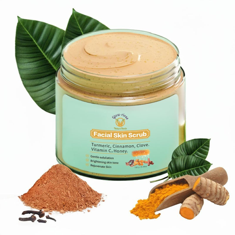 Glow-Rious Turmeric Face Scrub with Vitamin C & Honey - Gentle Exfoliating Facial Scrub for Skin & Even Tone - with Cinnamon & Clove - 100g/3.52oz
