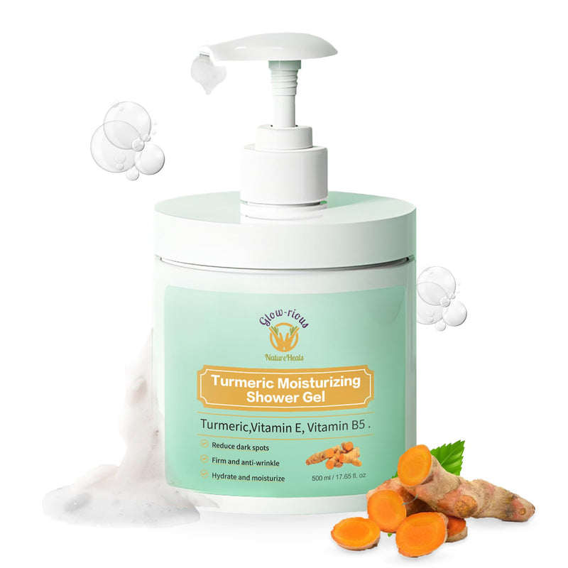 glow-rious Turmeric Body Wash with Vitamin E & B5 - Moisturizing Shower Gel for Smooth Skin - Daily Gentle Cleanser for Face, Hands & Body - 500ml