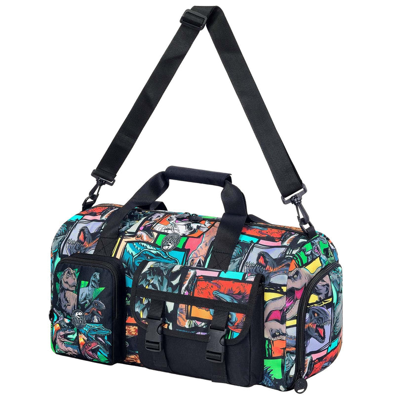 CCJPX Kids Duffle Bag for Boys, Travel Bag with Shoe Compartment, Dinosaur Weekender Carry-On Personalized Tote for Sport Gym (Black) Black Dinosaur