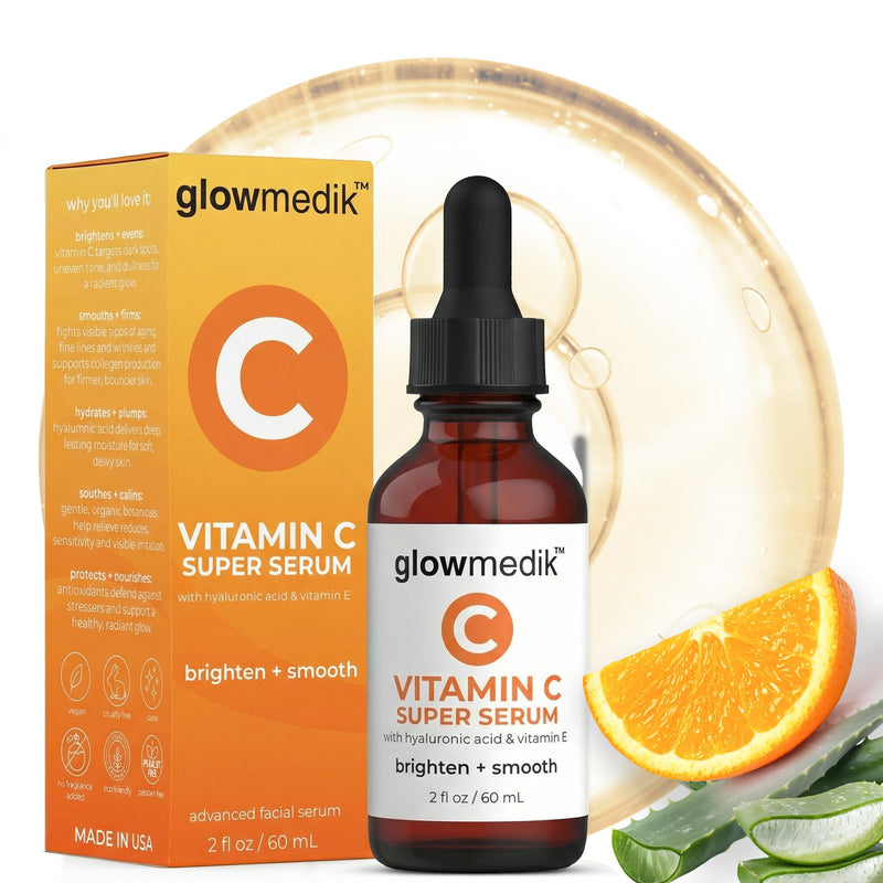 GlowMedik Vitamin C Serum for Face - Illuminating Brightening Serum for Dark Spots - Dark Spot Corrector with Hyaluronic Acid & Vitamin E - Fine Lines & Wrinkles, Sensitive Skin, Made in USA 2 fl oz 2 Fl Oz (Pack of 1)