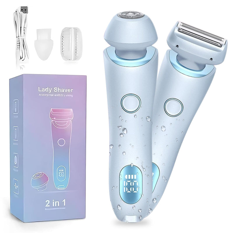 [Australia] - Livora Electric Shaver for Women,2 in 1 Wet & Dry Painless Hair Removal with 2 Removable Heads,Rechargeable Cordless Womens Razor for Bikini,Legs,Arms,Underarm Area,IPX7 Waterproof(Blue) Blue 