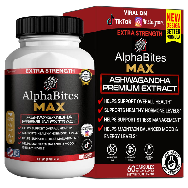 AlphaBites MAX Ashwagandha Extract, 60 Vegan Capsules, Gluten Free, Non-GMO (1) 1