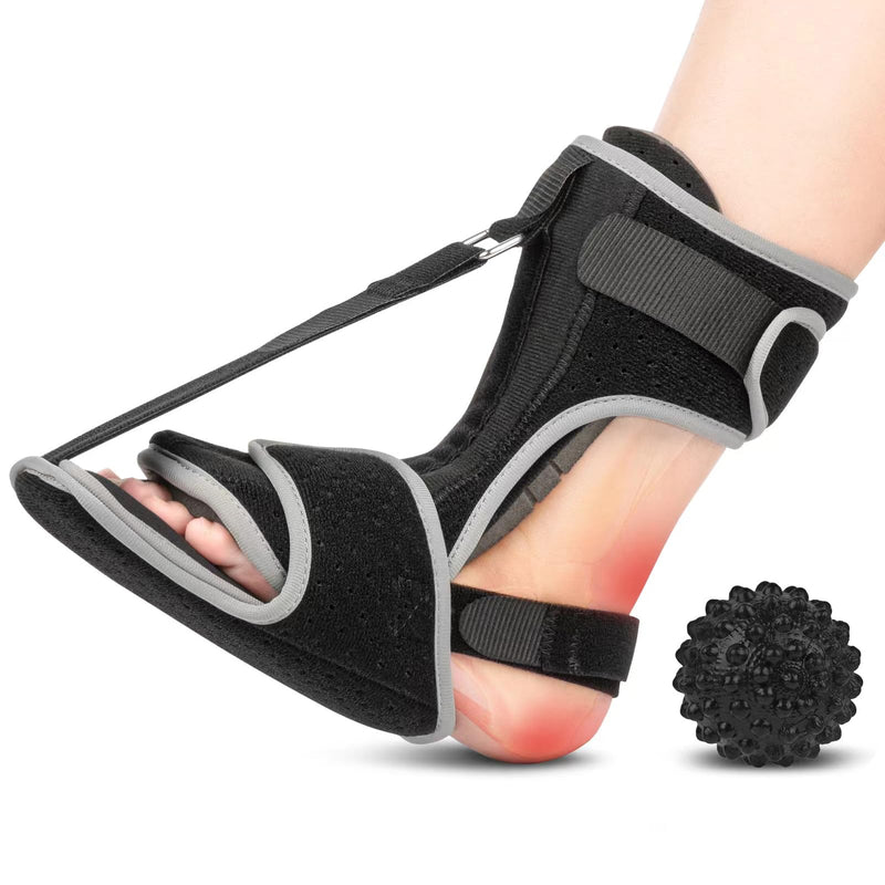 [Australia] - Plantar Fasciitis Night Splint with Massage Ball for Plantar Fasciitis Relief, Comfortable Plantar Fasciitis Brace for Achilles Tendonitis Heal Spur Foot-drop Flat-arch, Free Size for Men and Women - Black 1 Pack 