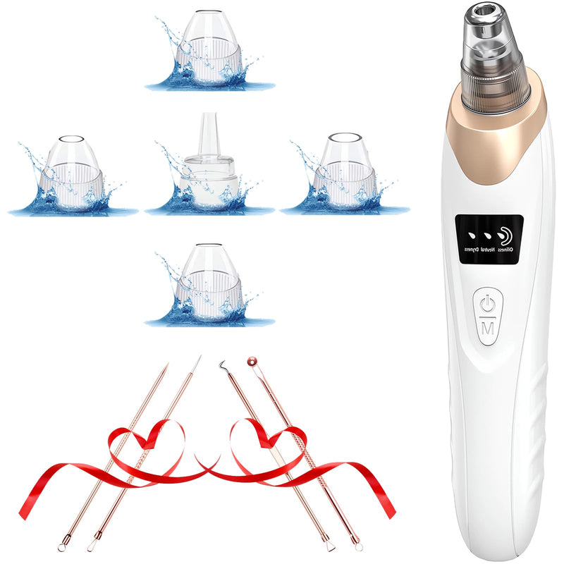 Blackhead Remover Pore Vacuum Kit -Blackhead Extractor Tool with 3 Adjustable Suction Levels, 5 Probes, USB Rechargeable, Suitable for Women and Men(White) White