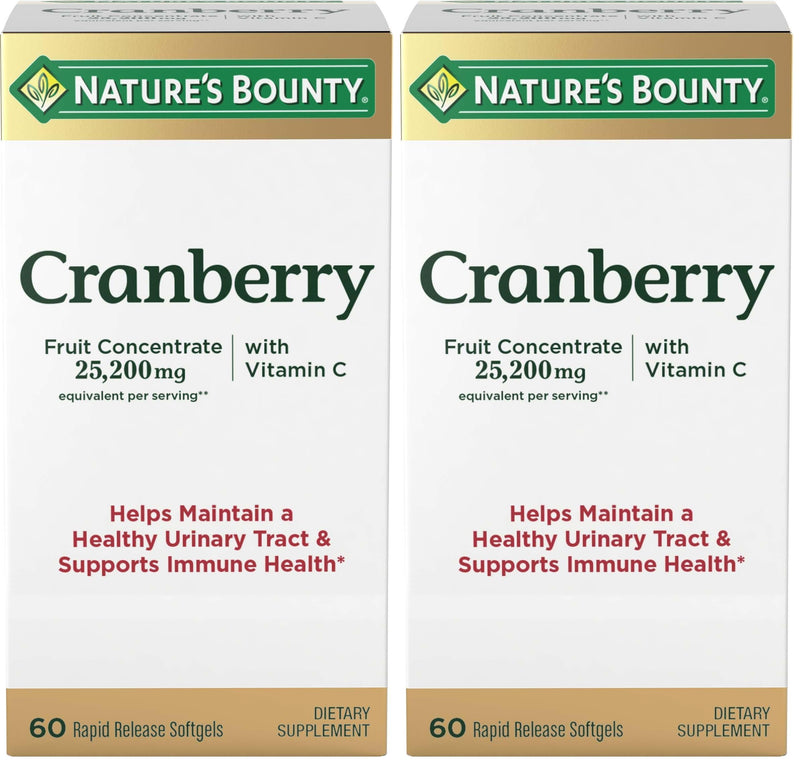 Nature's Bounty Cranberry Concentrate w/Vitamin C, Dietary Supplement, Supports Urinary Tract and Immune Health, 25200mg, 60 Rapid Release Softgels (Pack of 2) Unflavoured 60 Count (Pack of 2)