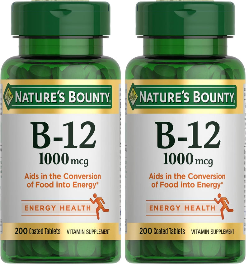 Nature's Bounty Vitamin B12 1000 mcg Supplements, Supports Energy Metabolism, 200 Ct (Pack of 2) 200 Count (Pack of 2)