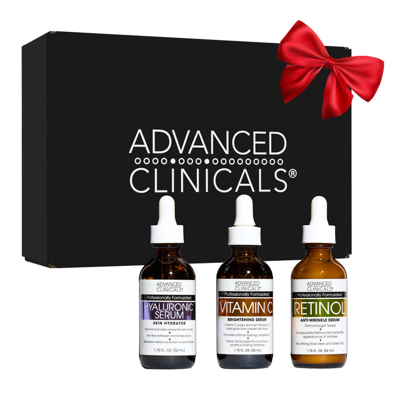 Advanced Clinicals 3 Pack Face Serum Essentials Set, Brightening Vitamin C, Firming Retinol, & Hydrating Hyaluronic Acid Serum Gift Box, Travel Size for Women, Anti Aging Skin Care Products