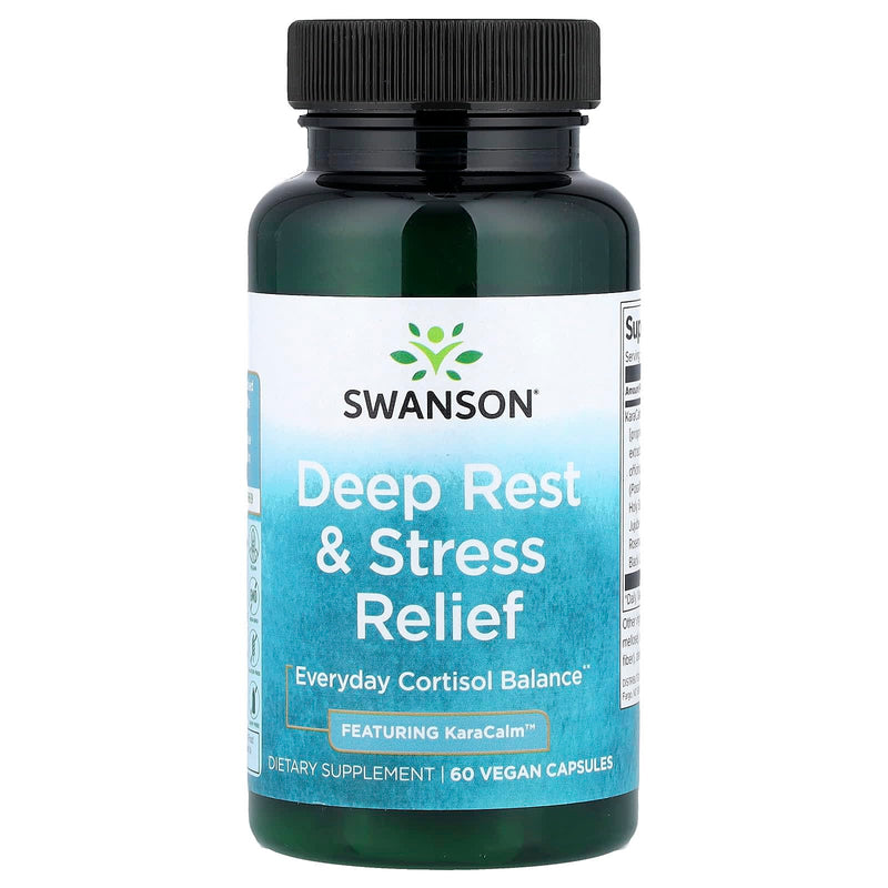 Swanson Deep Rest and Stress Relief, KaraCalm 500 mg, 60 Vegan Capsules | Plant-Based Blend Helps You Stress Less and Sleep Better, KaraCalm Is Studied to Improve Sleep in as Little as 14 Days