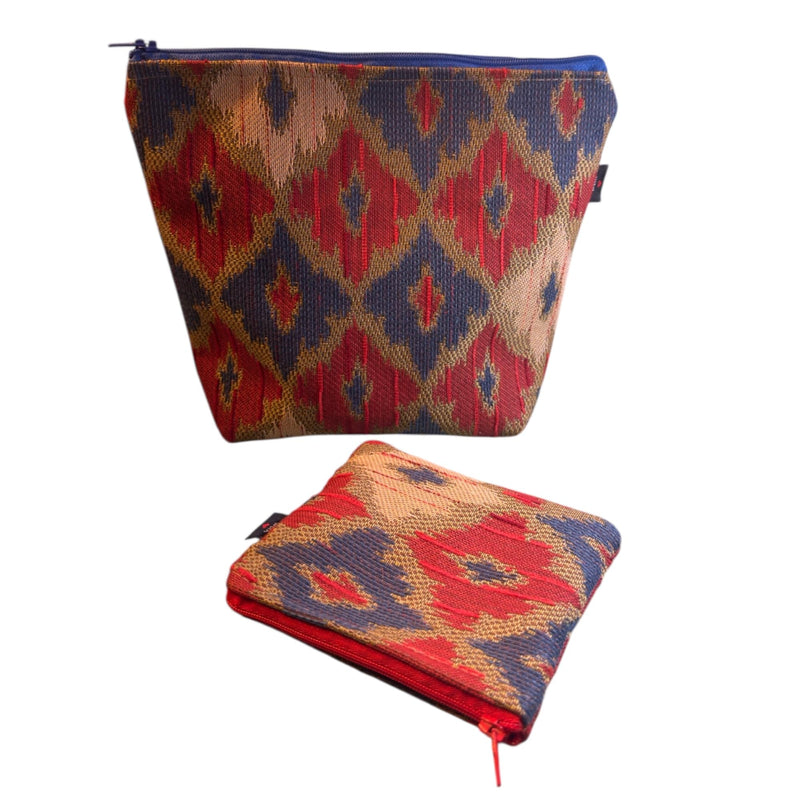 Handmade Set of 2 Cosmetic Bags — Colorful Ethnic Pattern Makeup Pouches with Zipper, Travel Organizer, Toiletry Bags for Women