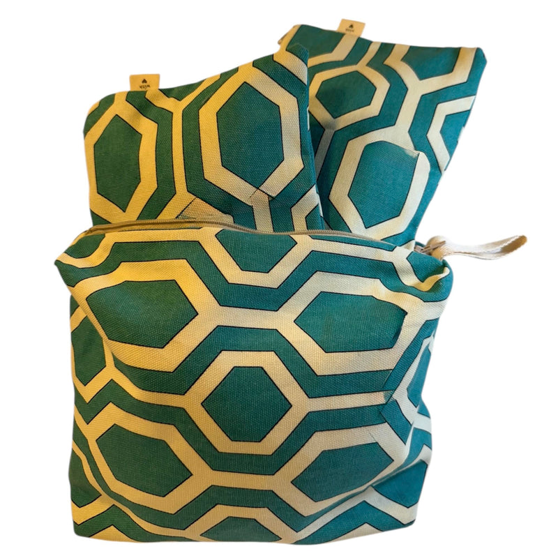 Geometric Pattern Cosmetic Bag Set, 3-Piece Canvas Travel Organizer with Zipper, 9.5x7x4 inches