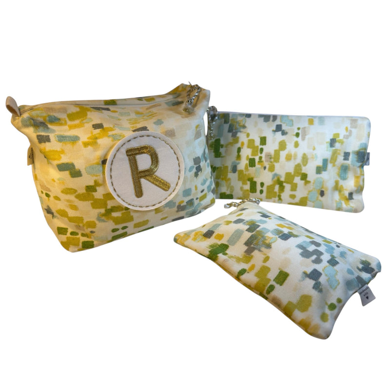 Set of 3 Canvas Makeup Bags with Natural Lining and Initial Embroidery – Travel Cosmetic Pouches Organizer