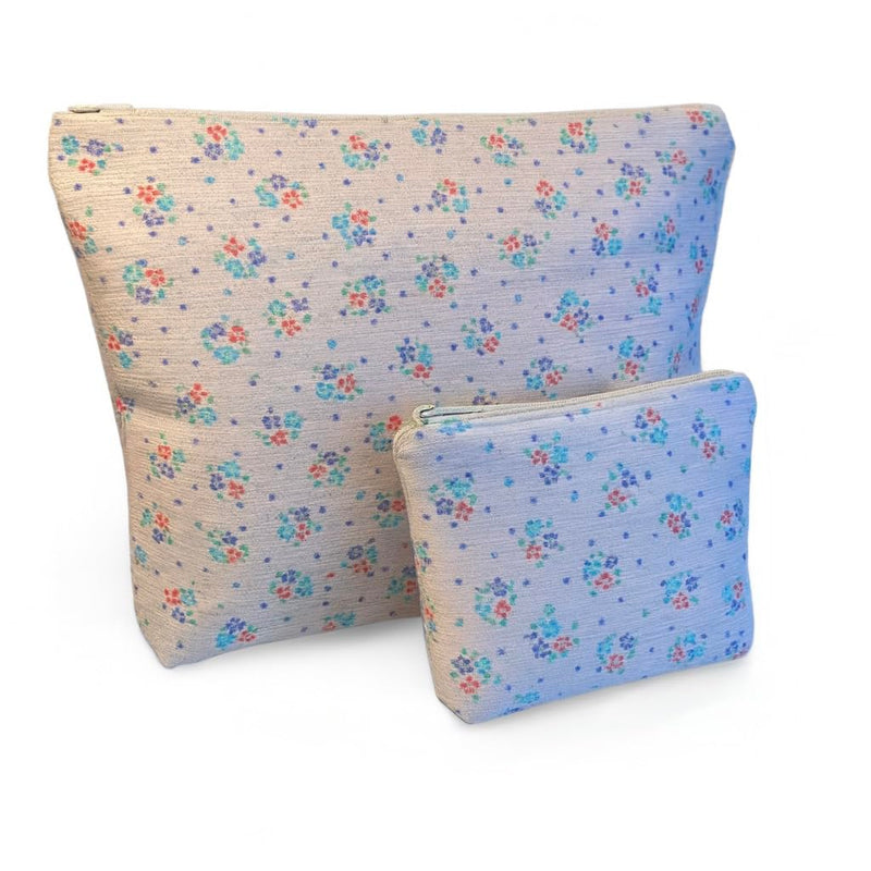 Handmade Cosmetic Bags, Set of 2, Ribbed Textured Fabric with Cotton Lining, Travel Toiletry Pouches