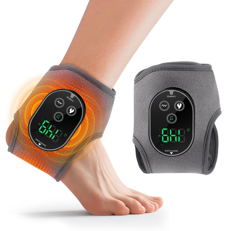 Cordless Ankle Massager for Pain Relief, Heated Ankle Massager, Foot Massager for Neuropathy, Ankle Heating Pad, Foot Heating Pad, Heated Foot Massager, Single One, Grey Gray