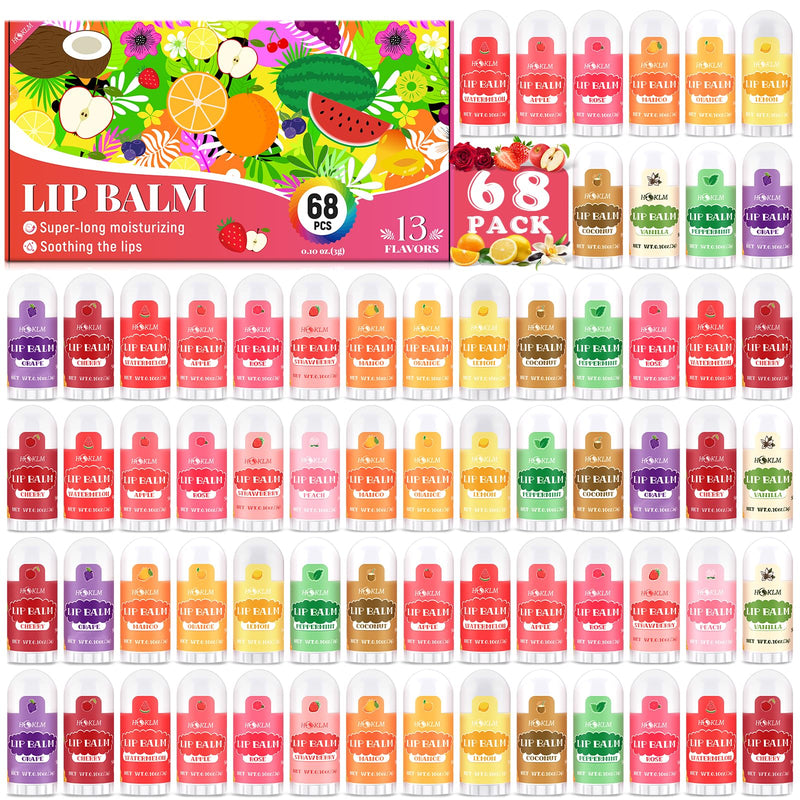 Mini Lip Balm 68 Pcs,Natural Lip Balms with Vitamin E and Coconut Oil | Moisturizes for Dry Lips,13 Flavors Mini Chapstick Perfect for Birthday Party Favors Gifts,Gift Bags and Small Gifts 1 Count (Pack of 68)
