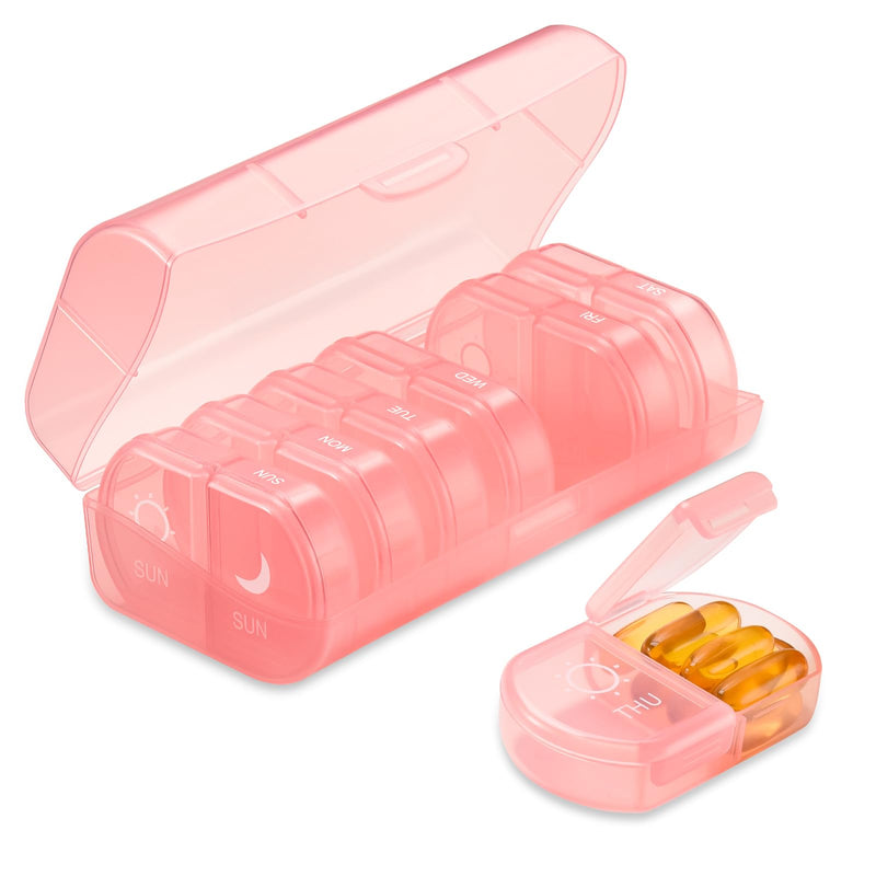 Weekly Pill Organizer 2 Times a Day Portable Medication Reminder | Compact Pill Box 7 Day Pill Case Travel Pill Dispenser for Pills,Vitamin,Fish Oil