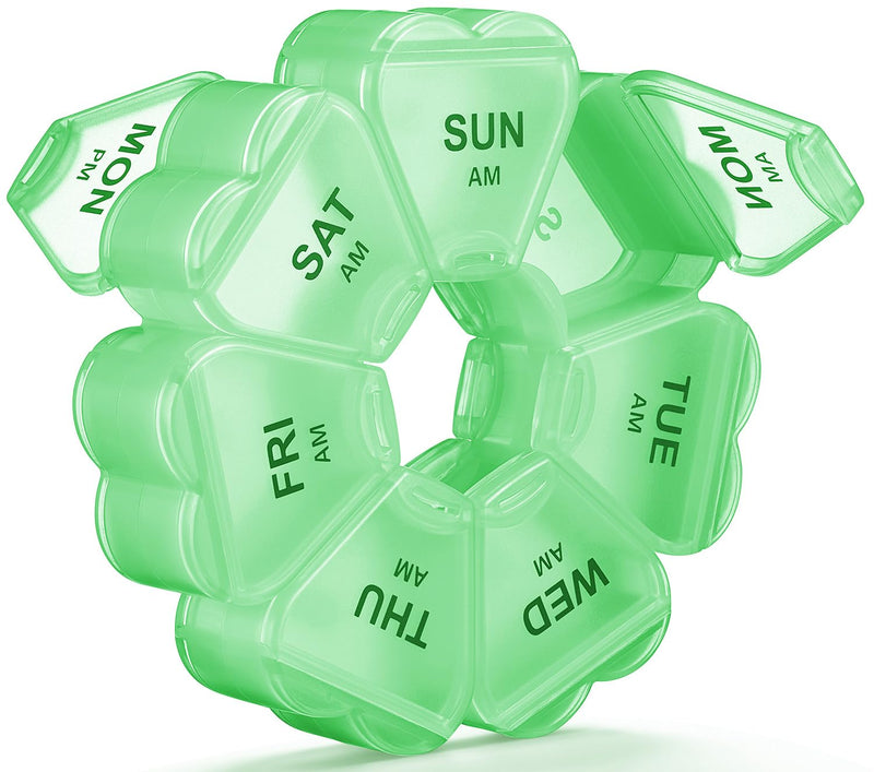 7 Day AM/PM Pill Organizer, Large Weekly Pill Box for 2 Times Daily, Green | BPA-Free Travel & Family Big Capacity Pill Case, For Vitamins, Medicine, Fish Oil & Supplements