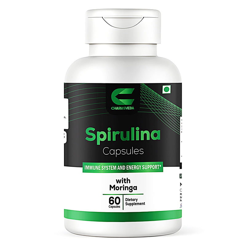 Spirulina Capsules with Moringa | Superfood Supplement for Energy, Immune Support & Daily Wellness | 60 Vegan Capsules