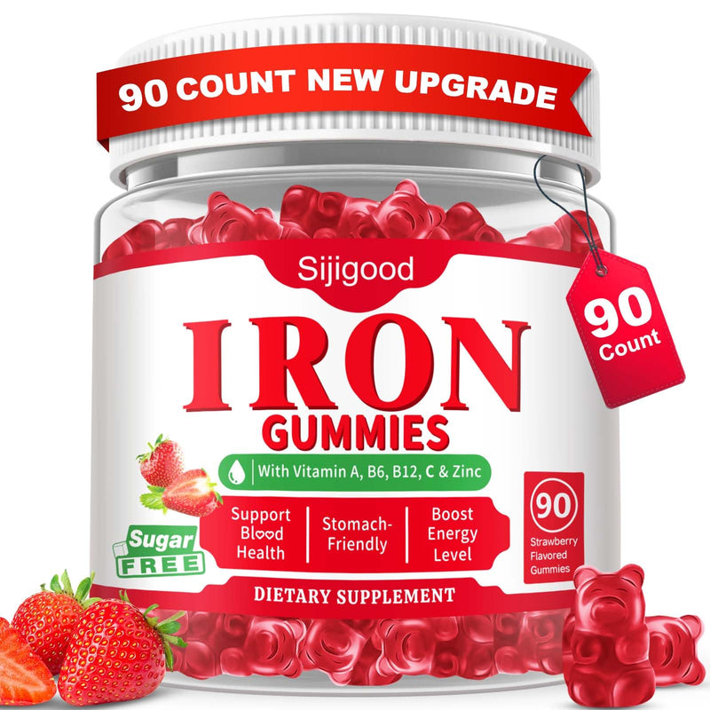 90 Count | Iron Supplement for Women, Men & Kids, Iron Gummies for Iron Deficiency & Anemia with Vitamin C B6 B12,Folate-Iron Supplement Support Bl♡♡d Oxygen & Energy Boost, Vegan,Non-GMO &Gluten Free Strawberry 90 Count (Pack of 1)