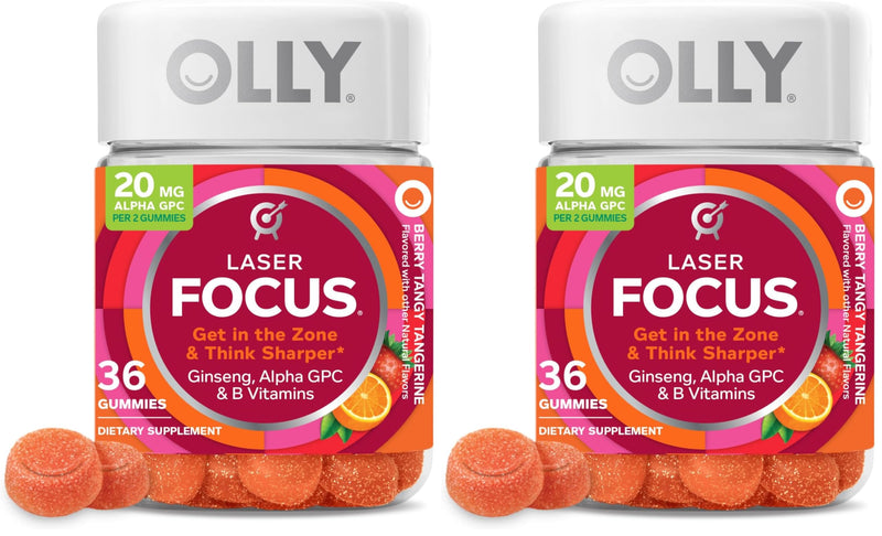 OLLY Laser Focus Gummy, Ginseng, Alpha GPC, B Vitamins, Berry Tangerine Flavor - 36 Count (Pack of 2) 36 Count (Pack of 2)