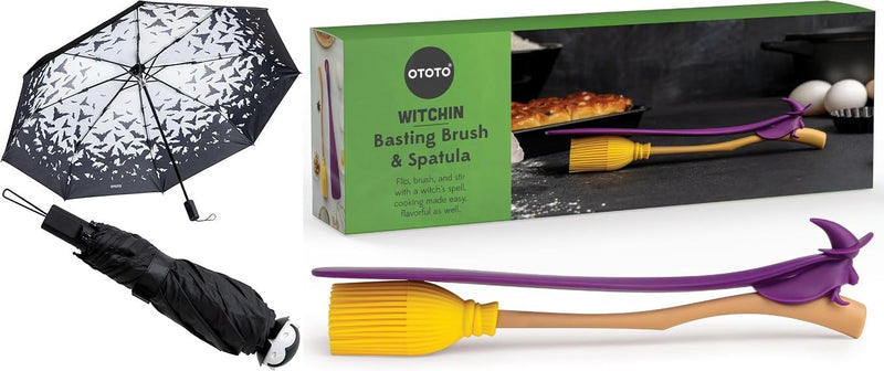 OTOTO NEW! Spookula Vampire Folding, Collapsible, Umbrella, Unique, Goth Accessories, Witchin Pastry Brush and Baking Spatulas - Silicone Heat Resistant and Basting Brush,