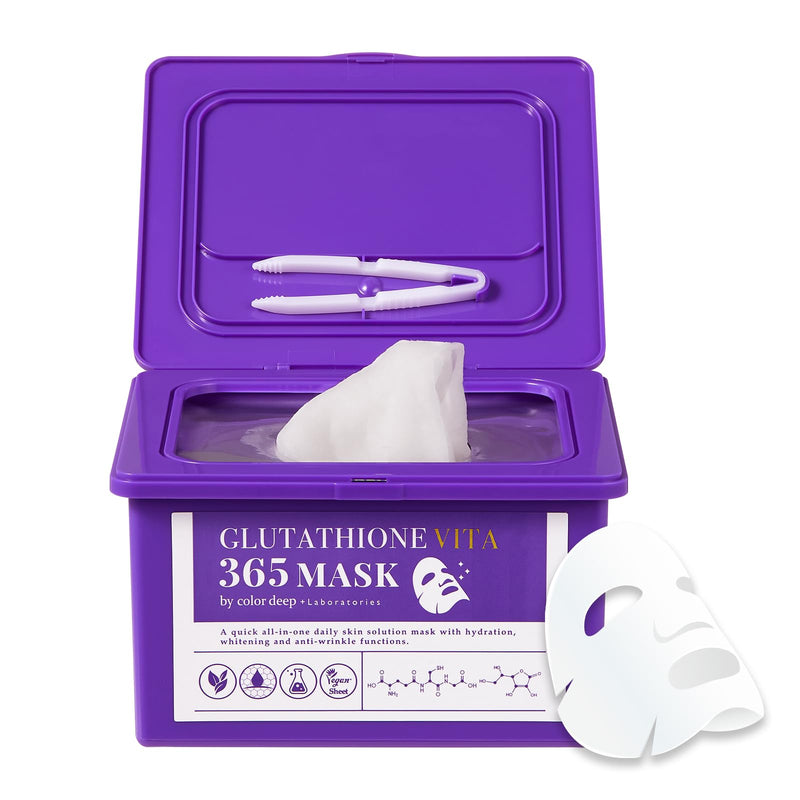 Color Deep Glutathione Vita 365 **Facial Sheet Mask** (30 Count) | Daily Hydrating Vegan Mask with Glutathione, Niacinamide & Vitamin C Complex for Radiant Skin