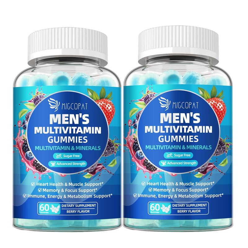 Migcopat 2-Pack Multivitamin for Men, Mens Multivitamins Gummies w/Omega-3, Probiotics, Inositol, Folate, Male Support Blend, Vitamins A, C, D, E, B - Support Heart, Brain, Muscle, Energy, Sugar-Free 120 Count (Pack of 1)