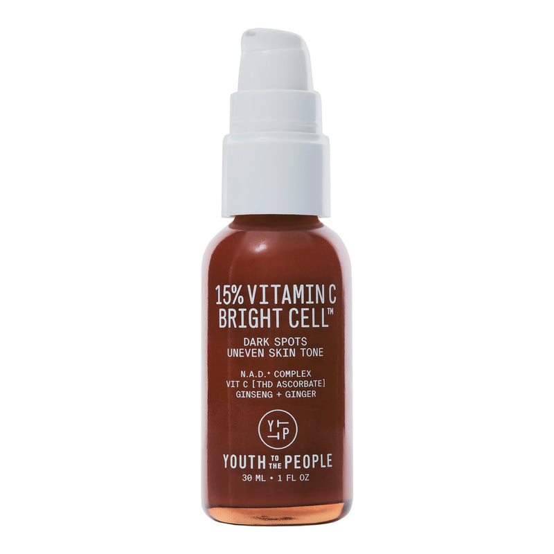 Youth To The People 15% Vitamin C Bright Cell Face Serum (1 fl oz) | Brightening Facial Serum for Even Tone - Niacinamide + Adenosine + D-Ribose, Fade Dark Spots, Sensitive + Acne Skin Approved