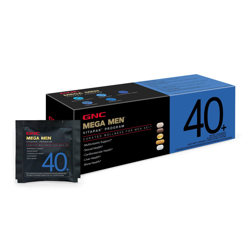 GNC Mega Men 40+ Vitapak for Men, 5-in-1 Multivitamin Pack, 30 Servings | Supports Energy Production and a Healthy Immune System, Supports Prostate Health with Saw Palmetto and Pumpkin Seed Oil