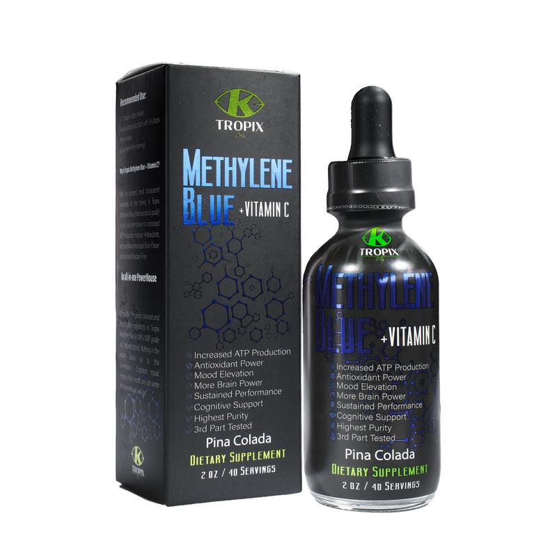 K TROPIX Methylene Blue + Vitamin C, USP Grade, Cellular Energy, 2oz Bottle | Natural Flavors, 97.63% Purity, Cognitive Support & Antioxidant Defense, Clean Formula, GMP-Certified, Lab-Tested