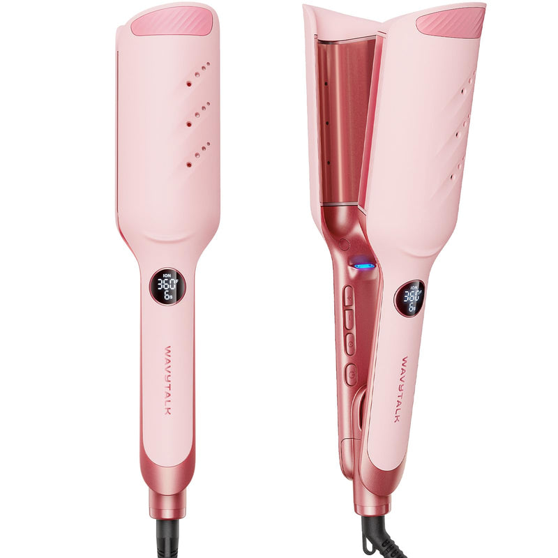 Wavytalk Power Wave Hair Crimper, Ionic Hair Waver for Less Heat Damage | Beach Waves Curling Wand, Crimping Iron, Ventilation Design for Less Damage, Ionic Reduces Frizz, Dual Voltage Curling Iron Pink