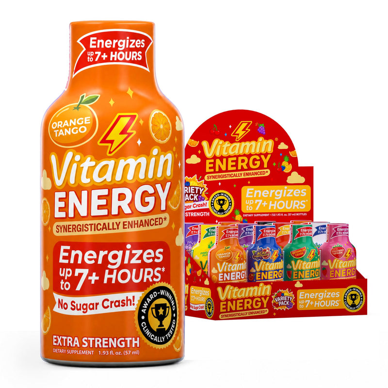 Vitamin Energy Extra Strength Energy Shot Variety Pack 8 Pack, 260mg Natural Caffeine, B-Vitamins, NALT, Rhodiola, Strength Support, Zero Sugar, Vegan, 1.93 fl oz