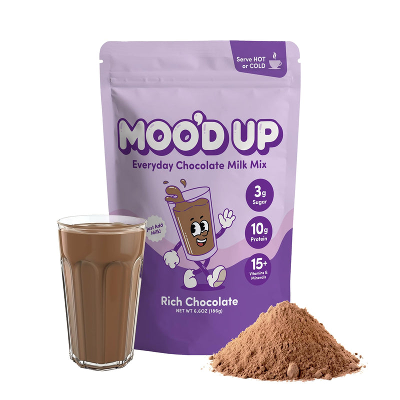 Moo’d Up Chocolate Milk & Hot Chocolate Mix (15 Servings) – Low Sugar, Dairy-Free, 10g Protein, 15 Vitamins & Minerals, Gluten Free, Enjoy as Hot Cocoa