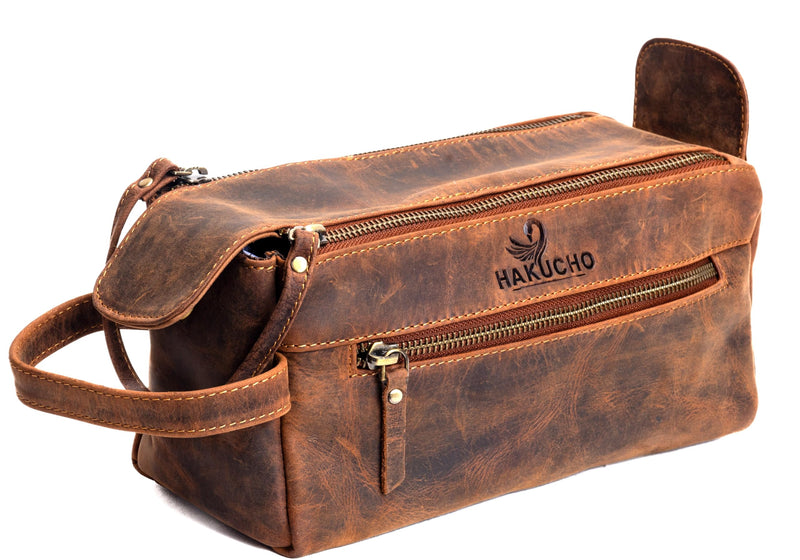Full Grain Leather Toiletry Bag for Men & Women – Water-Resistant Travel Shaving Kit Organizer with YKK Zipper, Spacious Bathroom Grooming & Cosmetic Storage Case, Dopp kits (Tan Brown) Tan brown 1