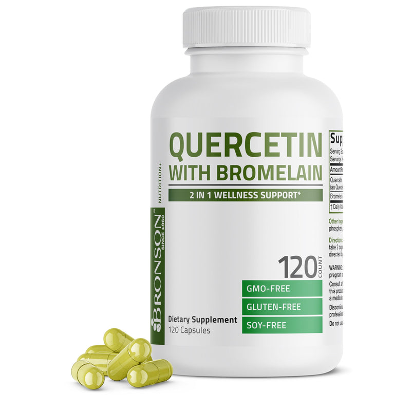 Bronson Quercetin with Bromelain 2-in-1 Wellness Support, 120 Capsules | Antioxidant & Immune Support, Non-GMO, Gluten-Free & Soy-Free 120 Count (Pack of 1)